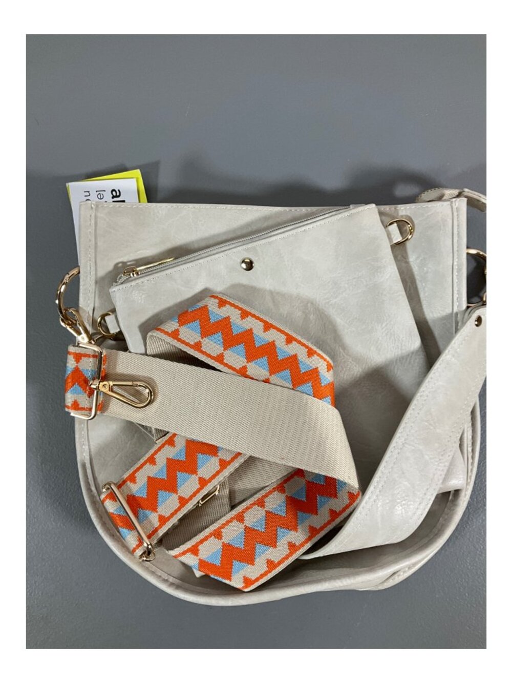 Ahdorned Cream U-Shaped Messenger Bag with Dual Straps and Pouch, Unisex